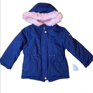 Osh Kosh Blue Hooded Snow Jacket with Pink Faux Fur Trim